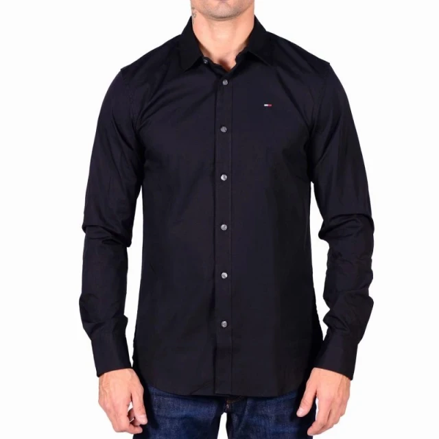 Tommy Hilfiger Tjm Original Stretch Shirt Ανδρικο Πουκαμισο Μαυρο