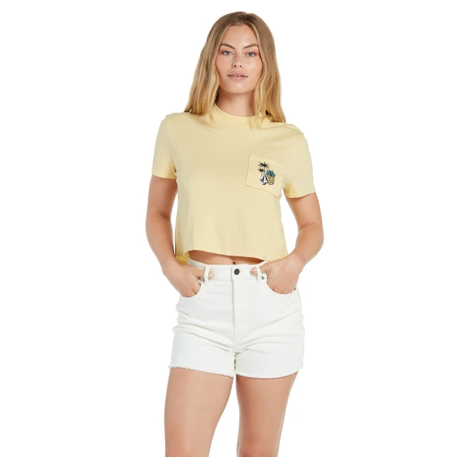 Volcom Pocket Dial Tee Γυναικεια Μπλουζα Κιτρινη