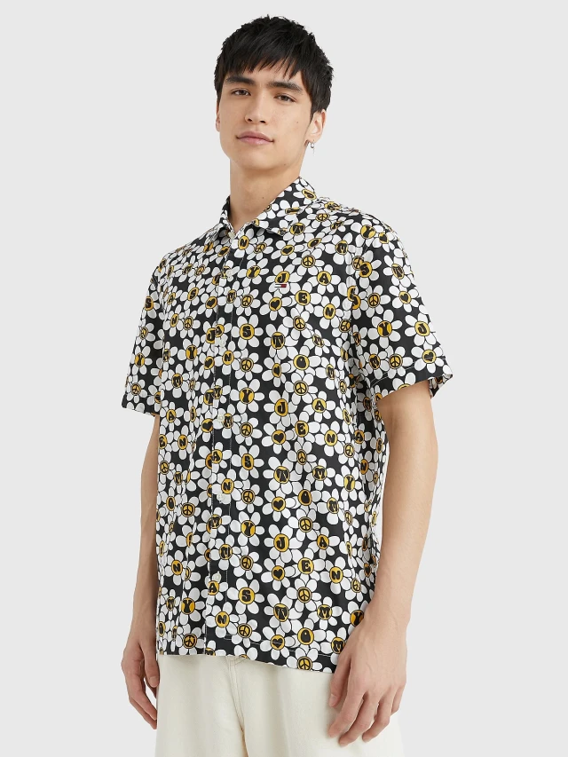 Tommy Hilfiger Tjm Aop Nyc Grown Daisy Shirt Ανδρικό Πουκάμισο Μαύρο