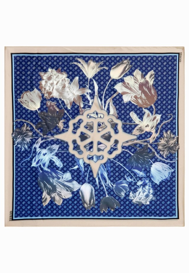 Guess Foulard Γυναικείο Μεταξωτό Φουλάρι Multi Μπλε