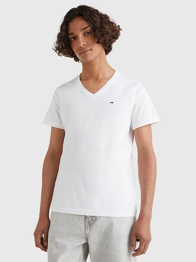 Tommy Hilfiger Tjm Original Jersey V Neck Tee Ανδρικη Μπλουζα Λευκη