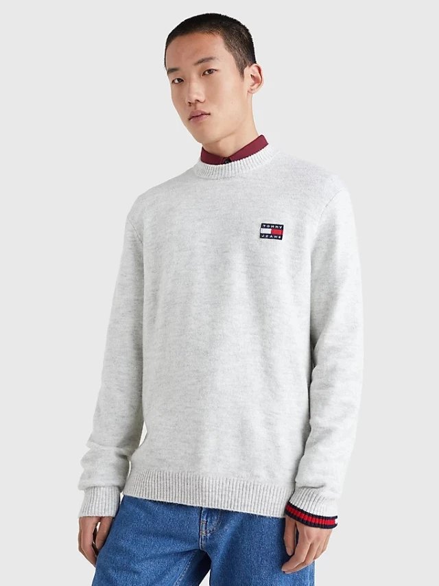 Tommy Hilfiger Tjm Rlxd Badge Crew Sweater Ανδρικο Πλεκτο Γκρι