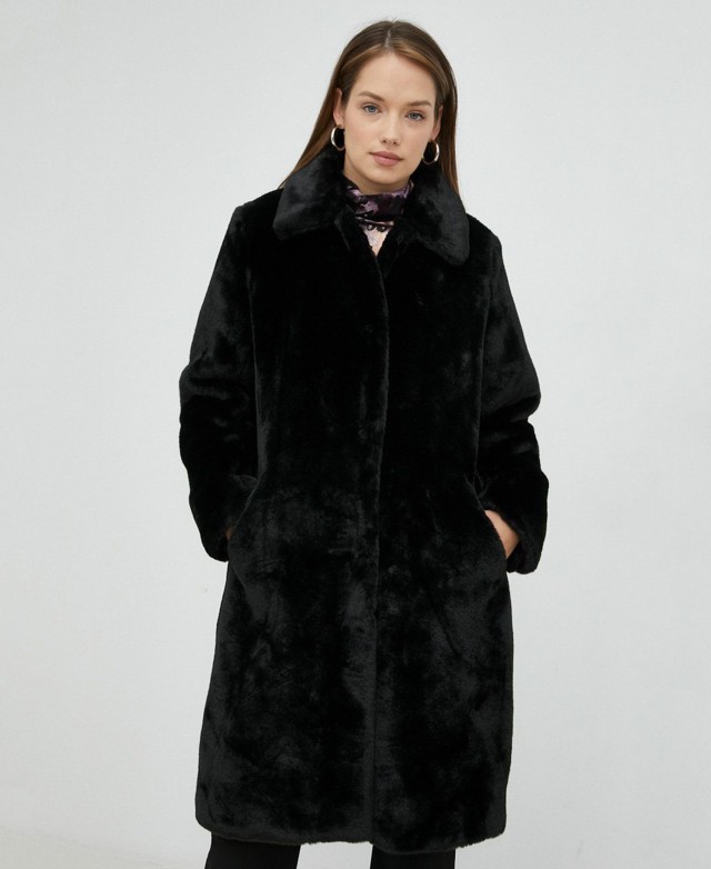 Guess Angelica Coat Γυναικεία Γούνα Μαύρη