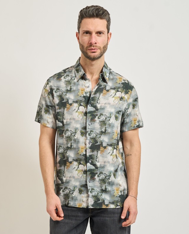 Guess Eco Rayon Allover Abstract Flo Ανδρικό Πουκάμισο Multi Γκρι