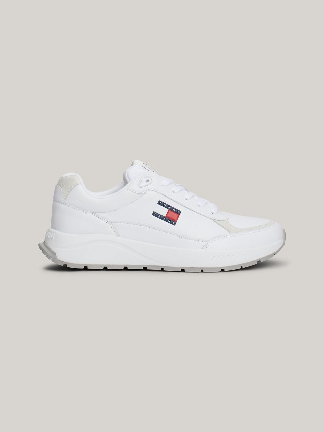 Tommy Hilfiger Tjm Runner Full Leather Ess Ανδρικά Sneakers Λευκά