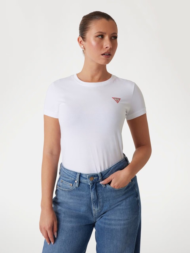 Guess Ss Cn Mini Triangle Tee Γυναικεία Μπλούζα Λευκή
