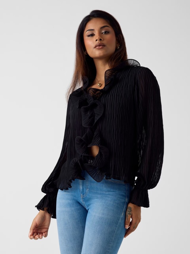 Guess Ls Faye Top Πουκάμισο Γυναικείο Μαύρο