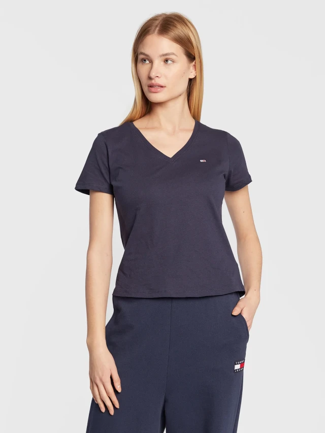 Tommy Hilfiger Tjw Slim Soft V Neck Tee Γυναικεια Μπλουζα Μπλε