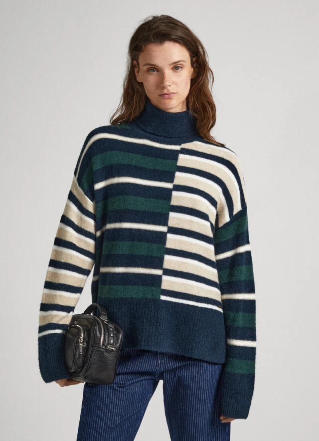 Pepe Jeans Denver Γυναικείο Πλεκτό Πράσινο-Μπλε Ριγε