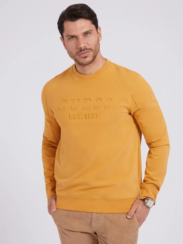 Guess Beau Cn Fleece Ανδρικο Φουτερ Μουσταρδι