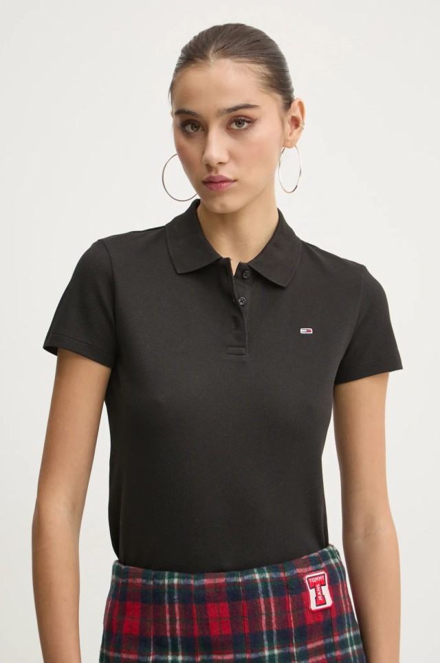 Tommy Hilfiger Tjw Slim Essential Polo Ss Γυναικεία Μπλούζα Polo Μαύρη