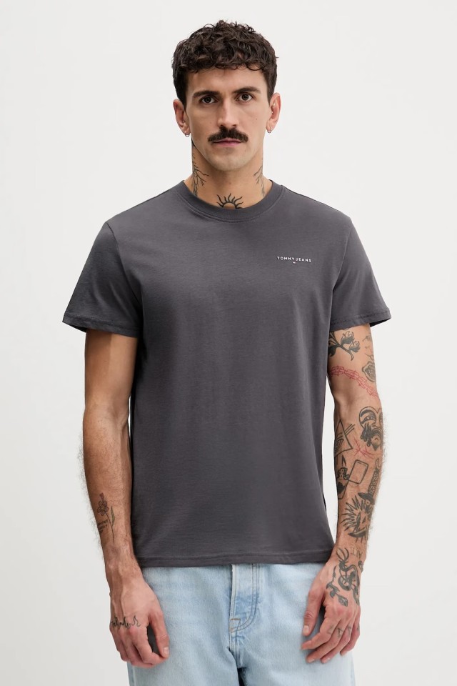 Tommy Hilfiger Tjm Slim Linear Chest Tee Ext Ανδρική Μπλούζα Γκρι
