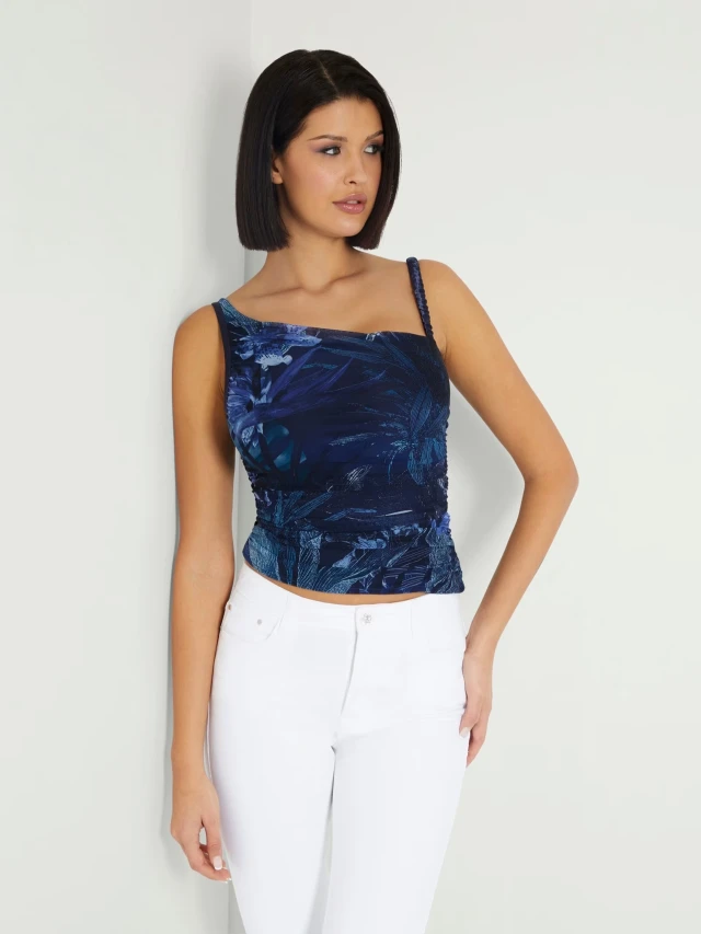 Guess Sl Shirred Mesh Dinah Top Γυναικεία Μπλούζα Floral