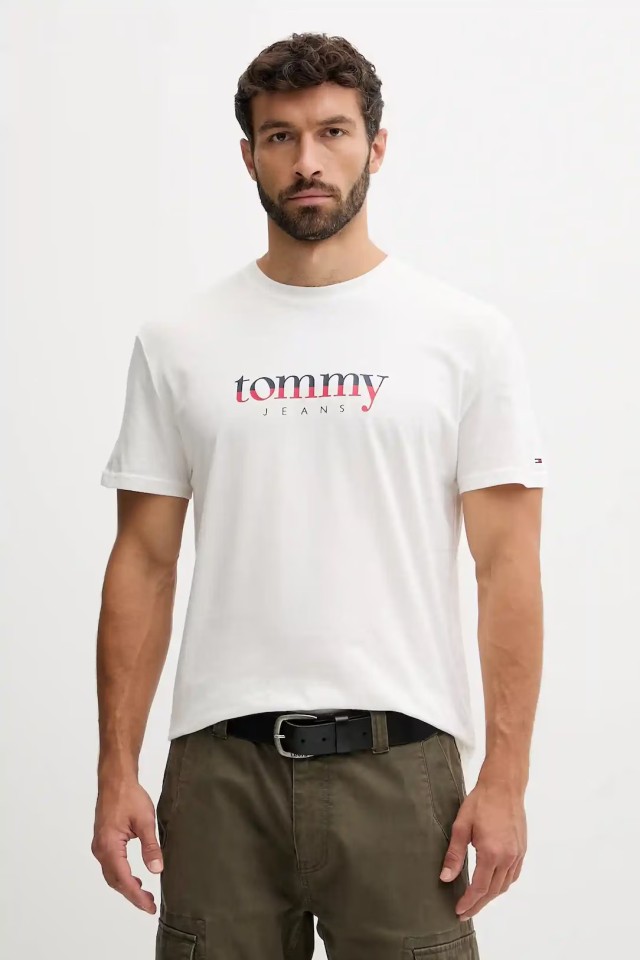 Tommy Hilfiger Tjm Reg Dna Tee Ext Ανδρική Μπλούζα Εκρού