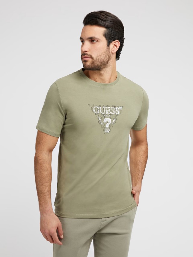 Guess Ss Cn Guess Geo Triangle Tee Ανδρική Μπλουζα Χακί