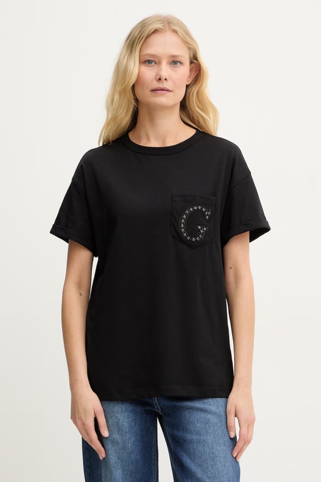 Guess Ss Cn Pocket G Logo Tee Γυναικεία Μπλούζα Μαύρη