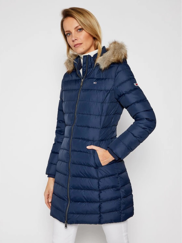 Tommy Hilfiger Tjw Essential Hooded Down Coat Γυναικειο Μπουφαν Μπλε
