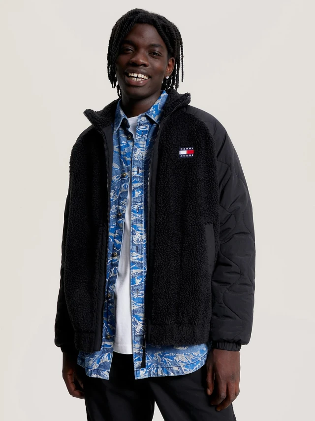 Tommy Hilfiger Tjm Mix Media Sherpa Jacket Ανδρικό Μπουφάν Μαύρο