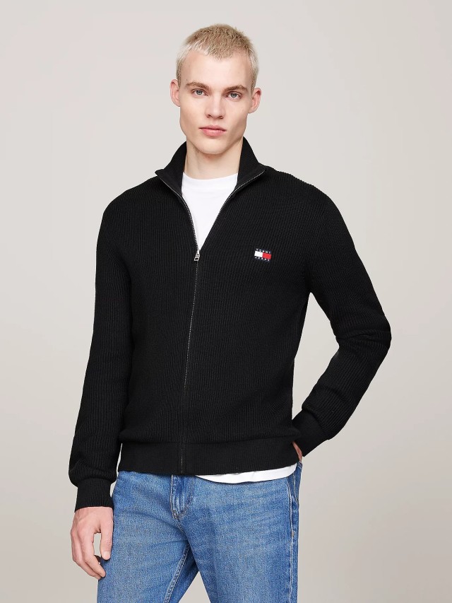 Tommy Hilfiger Tjm Slim Xs Badge Zip Thru Ανδρική Ζακέτα Πλεκτη Μαύρη