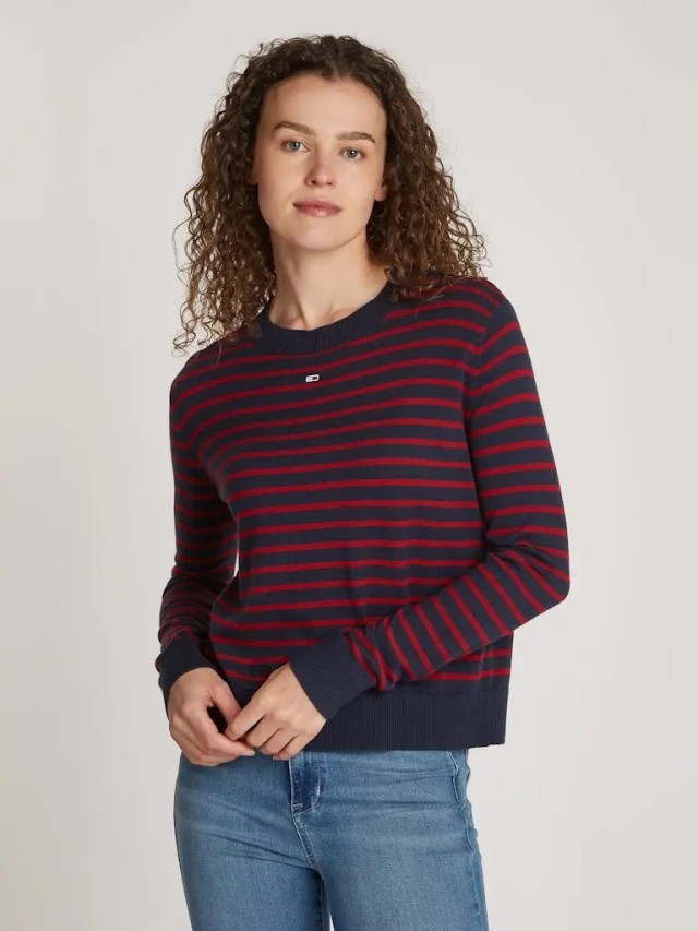 Tommy Hilfiger Tjw Essential Crew Neck Sweater Γυναικείο Πλεκτό Ριγε Μπλε-Κοκκινο