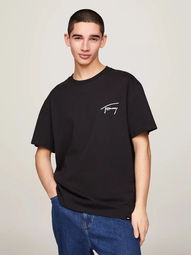Tommy Hilfiger Tjm Reg Signature Tee Ext Ανδρική Μπλούζα Μαύρη