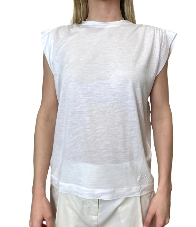 Guess Sl Cn Light Basic Top Γυναικεία Μπλούζα Top Λευκή