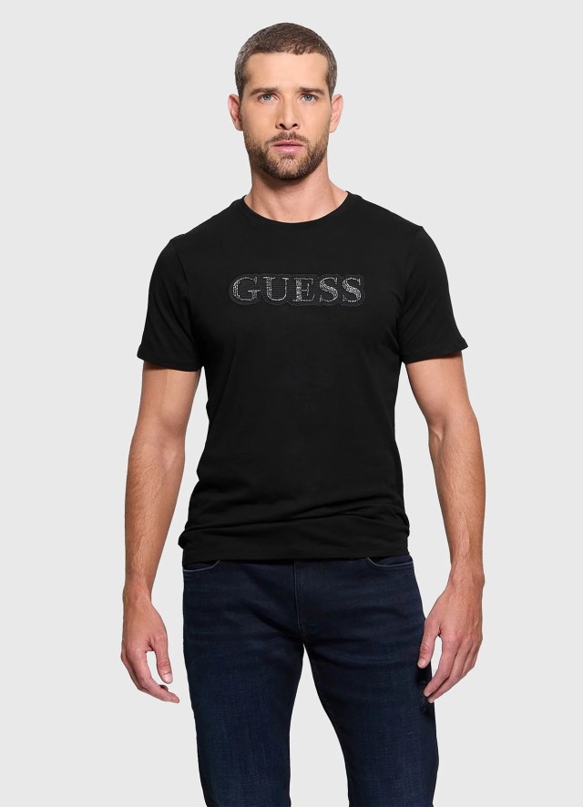 Guess Ss Bsc Embellished L Ανδρική Μπλούζα Μαύρη