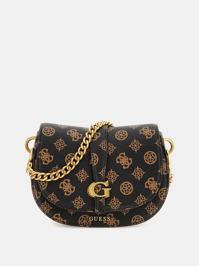 Guess Kuba Mini Crossbody Flap Γυναικεία Τσάντα Καφέ