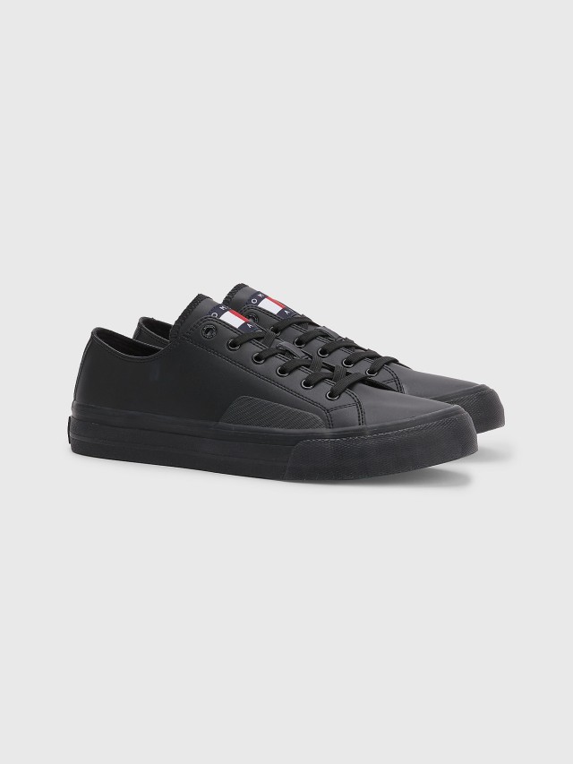 Tommy Hilfiger Tommy Jeans Mens Leather Vulc Ανδρικά Sneakers Μαύρα