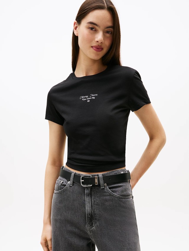 Tommy Hilfiger Tjw Slim Ess Logo 1 Tee Ext Γυναικεία Μπλούζα Μαύρη
