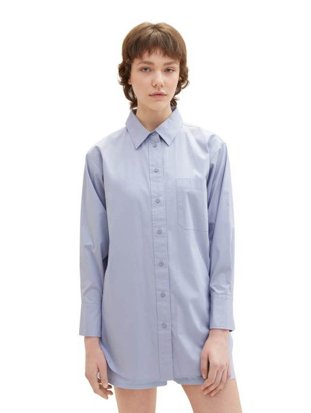 Τom Tailor 304 Long Shirt With Γυναικείο Πουκάμισο Μπλε