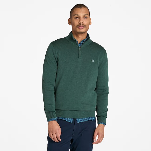Timberland Williams River Cotton Yd 1/4 Zip Sweater Green Gables Ανδρικό Πλεκτό Πράσινο