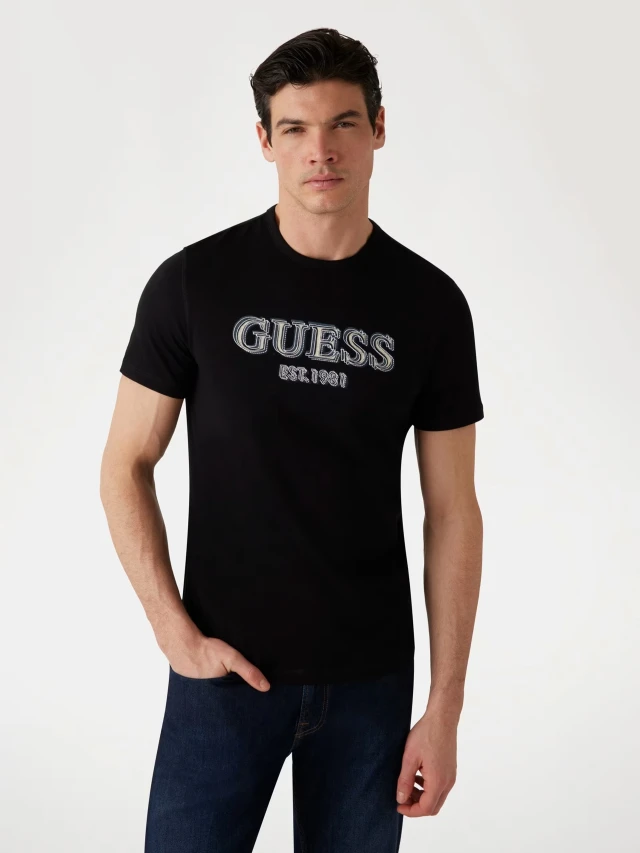 Guess Ss Cn Guess Logo Tee Γυναικεια Μπλούζα Μαύρη