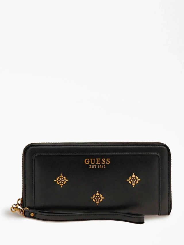 Guess Abey Slg Large Zip Around Γυναικειο Πορτοφολι Μαυρο