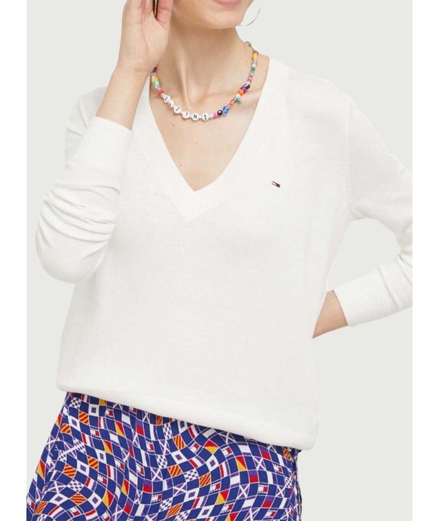 Tommy Hilfiger Tjw Badge Mockneck Sweater Γυναικείο Πλεκτό Λευκό
