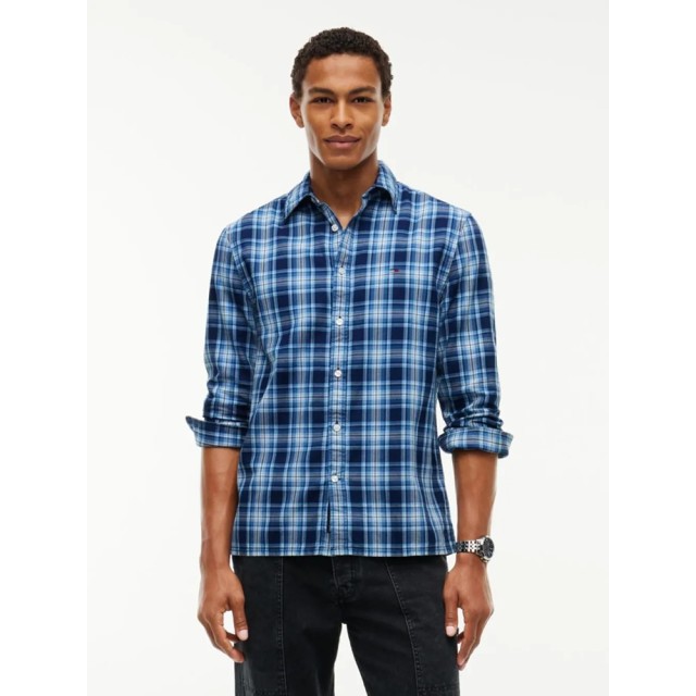 Tommy Hilfiger Tjm Reg Dobby Check Shirt Ext Ανδρικό Πουκάμισο Καρό Μπλε