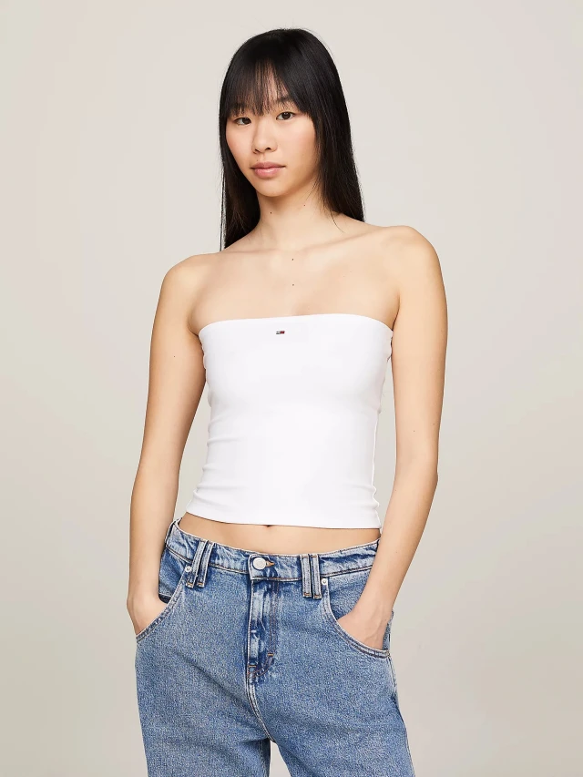 Tommy Hilfiger Tjw Slim Essential Tube Top Γυναικεία Μπλούζα Λευκή