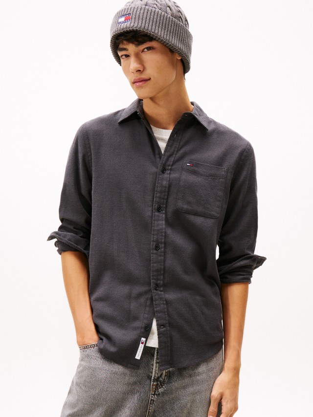 Tommy Hilfiger Tjm Reg Flannel Shirt Ext Ανδρικό Πουκάμισο Μαύρο