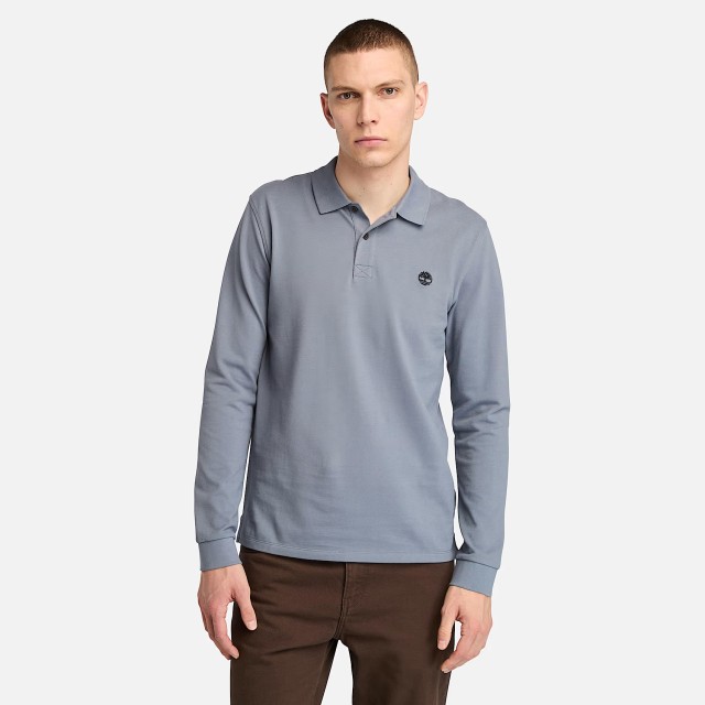 Timberland Millers River Ls Millers River Pique Polo Folkstone Gray Ανδρική Μπλούζα Polo Μπλε