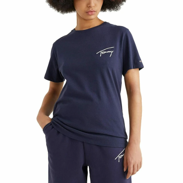 Tommy Hilfiger Tjw Rlxd Tommy Signature Ss Γυναικεια Μπλουζα Μπλε