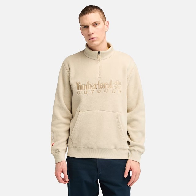 Timberland Linear Logo 1/4 Zip Polartec 200 Fleece Island Fossil Ανδρικό Fleece Μπεζ