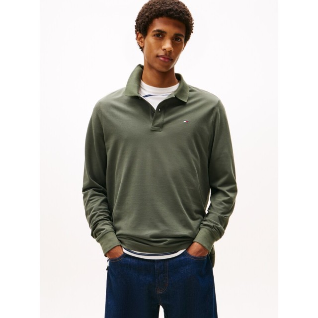 Tommy Hilfiger Tjm Slim Placket Polo Ls Ext Ανδρική Μπλούζα Polo Πράσινη