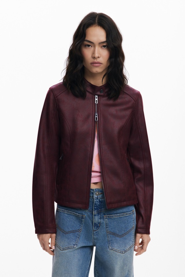 Desigual Chaq_Basic Γυναικείο Μπουφάν Ecoleather Μπορντό