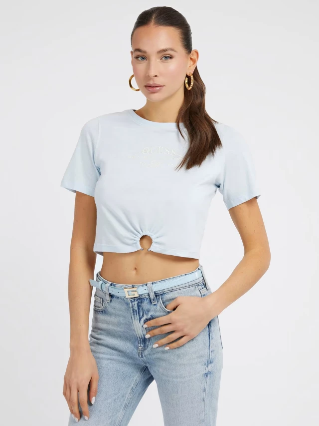 Guess Ss Rn Piercine Tee Γυναικεία Μπλούζα Σιελ