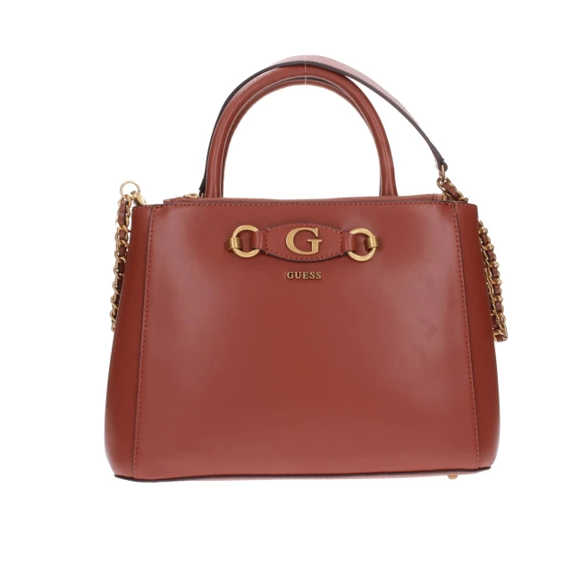 Guess Izzy Status Satchel Γυναικεια Τσαντα Καφε