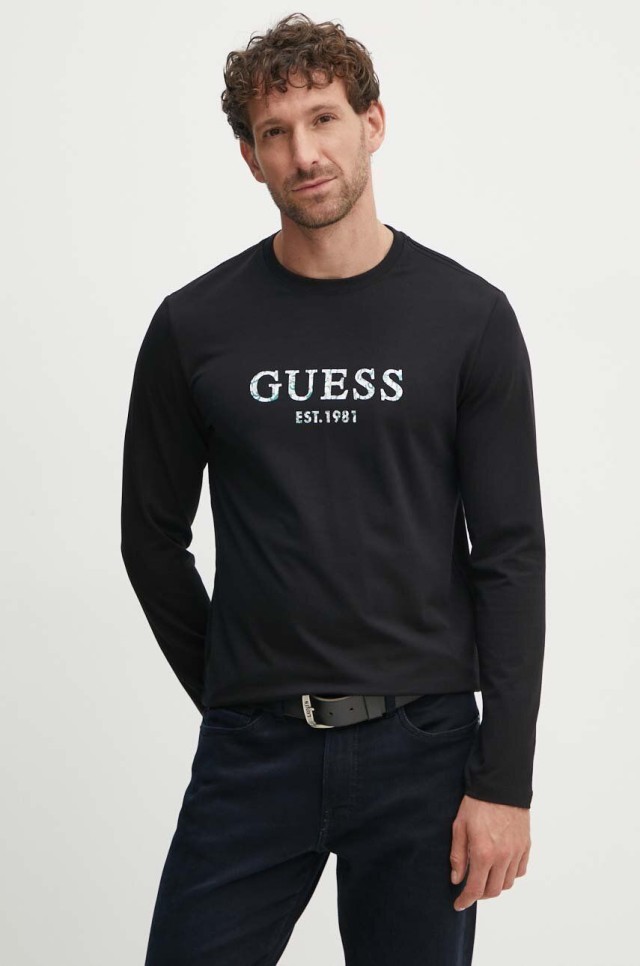 Guess Ls Cn Guess Iridescent Tee Ανδρική Μπλούζα Μαύρη