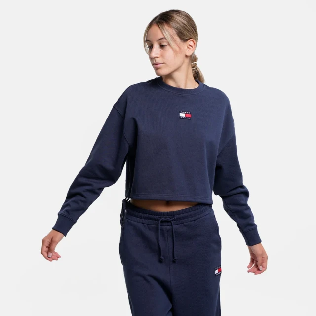 Tommy Hilfiger Tjw Bxy Crop Badge Drawstr Crew Γυναικειο Φουτερ Μπλε