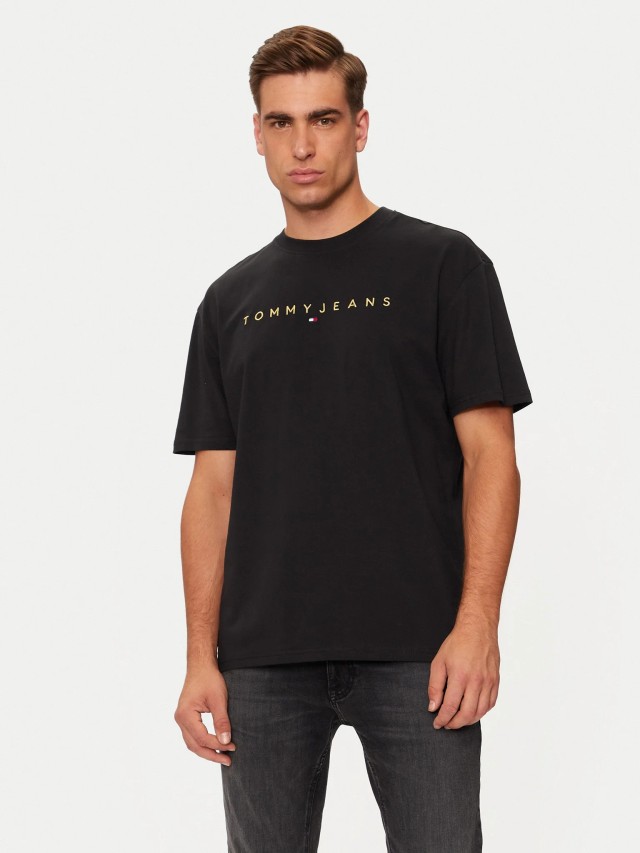 Tommy Hilfiger Tjm Reg Gold Linear Logo Tee Ext Ανδρική Μπλούζα Μαύρη