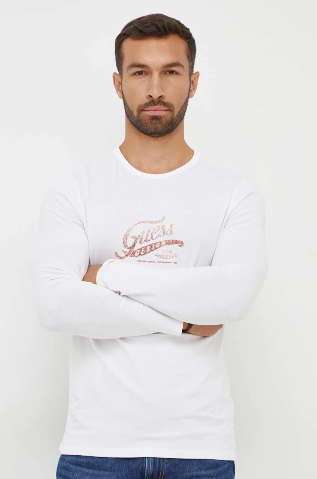 Guess Ls Cn Guess Dotted Tee Ανδρική Μπλούζα Λευκή