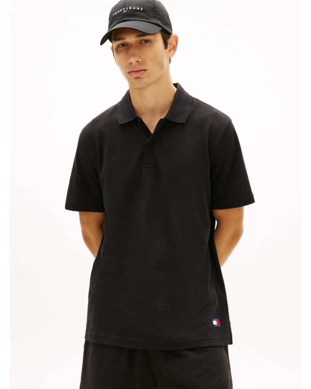 Tommy Hilfiger Tjm Reg Waffle Polo Ext Μπλούζα Polo Μαύρη